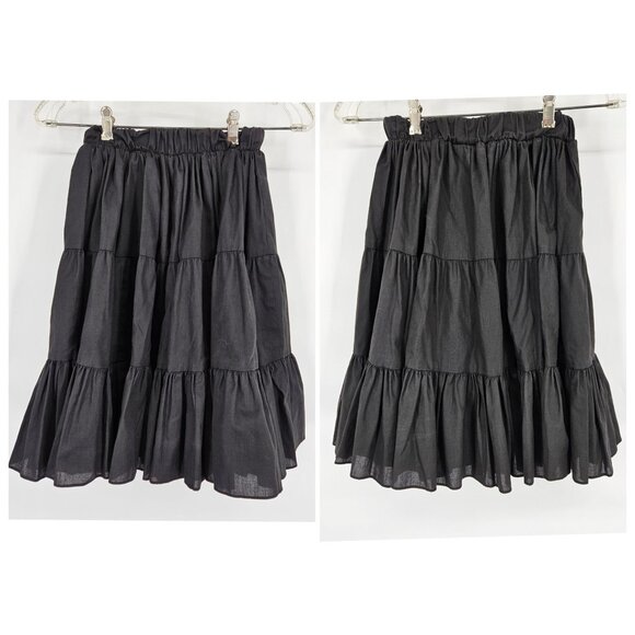 Tiered Ruffle Midi Skirt Small Black Elastic Waist Boho Grandma Dancing Square - Picture 1 of 10